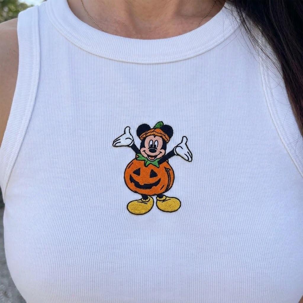 Disney Halloween Embroidered Tank Top With Mickey and Minnie Pumpkin – Spooky Season Disney Vacation Shirt for Magic Kingdom Outfit - photo 4