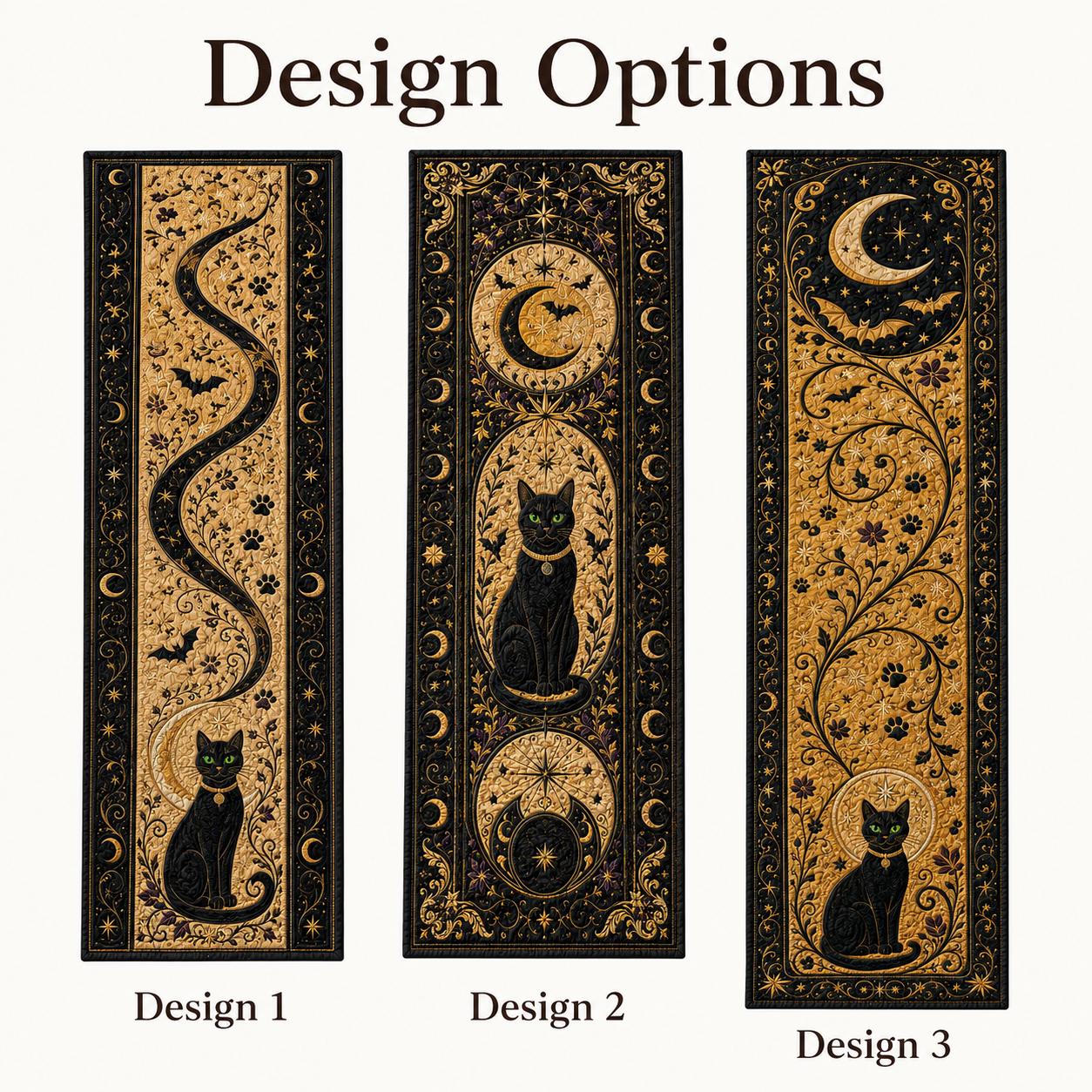 Black Cat Moon Table Runner with Celestial Halloween Gothic Decor, Quilt, Fall Decor, and Witchy Dining - photo 4