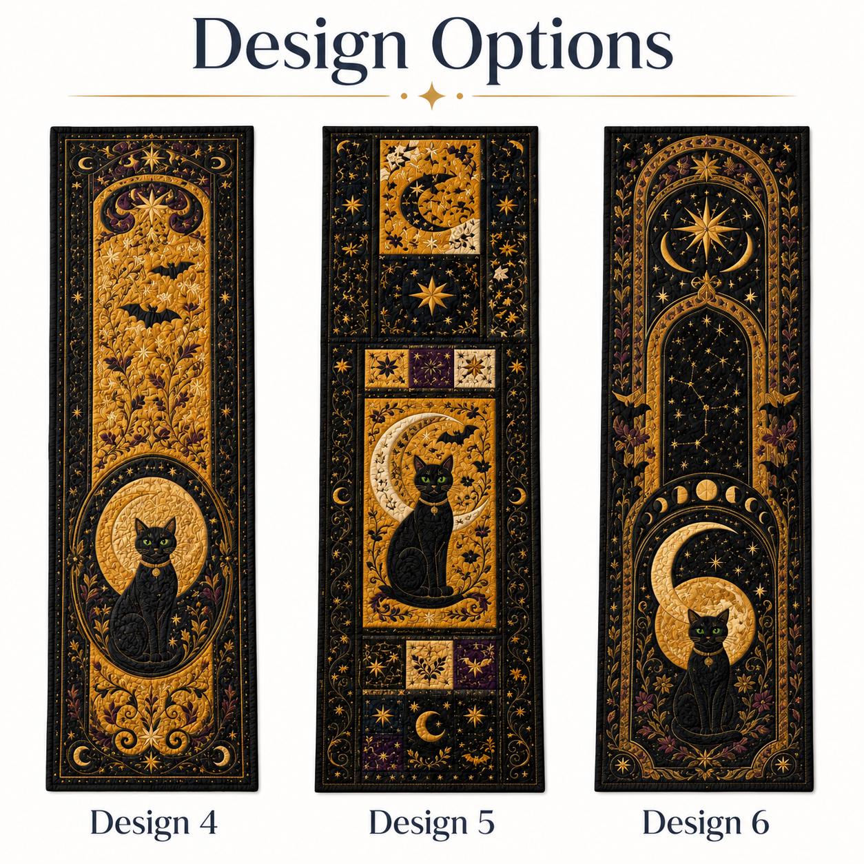 Black Cat Moon Table Runner with Celestial Halloween Gothic Decor, Quilt, Fall Decor, and Witchy Dining - photo 5