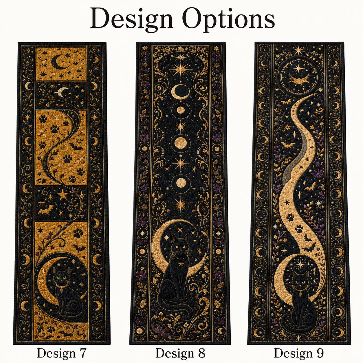 Black Cat Moon Table Runner with Celestial Halloween Gothic Decor, Quilt, Fall Decor, and Witchy Dining - photo 6