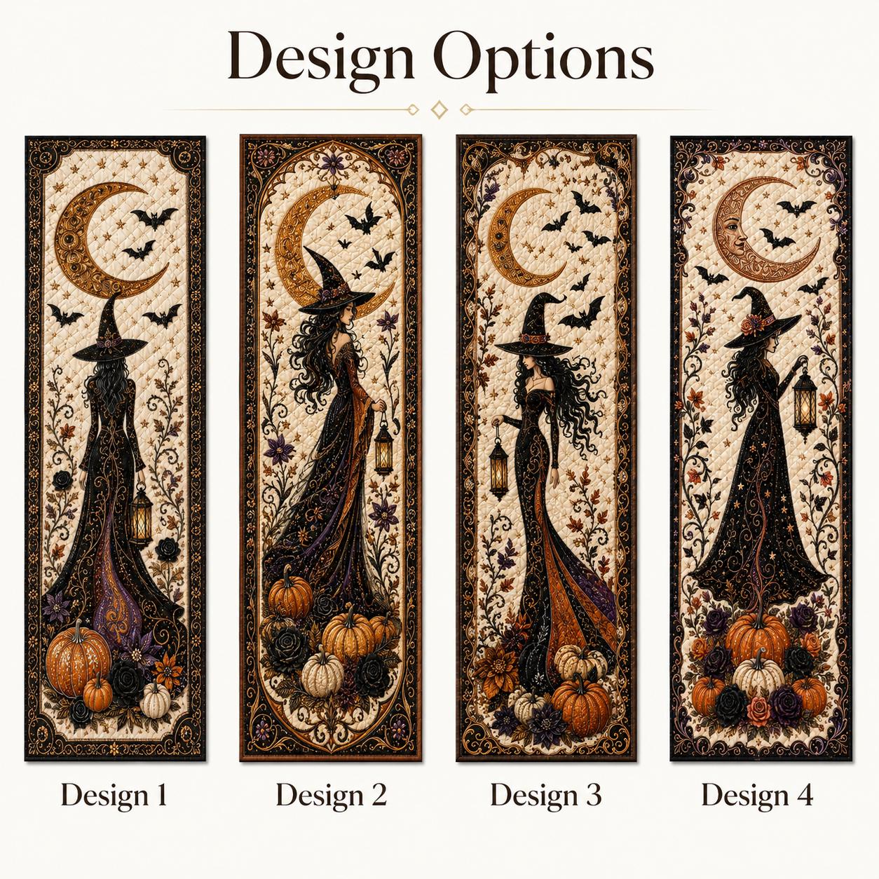Quilted Witchy Table Runner with Black Cat, Cauldron and Pumpkin – Spooky Haunted Gothic Cottage Fall Dining Room Decor for a Halloween Witch - photo 4
