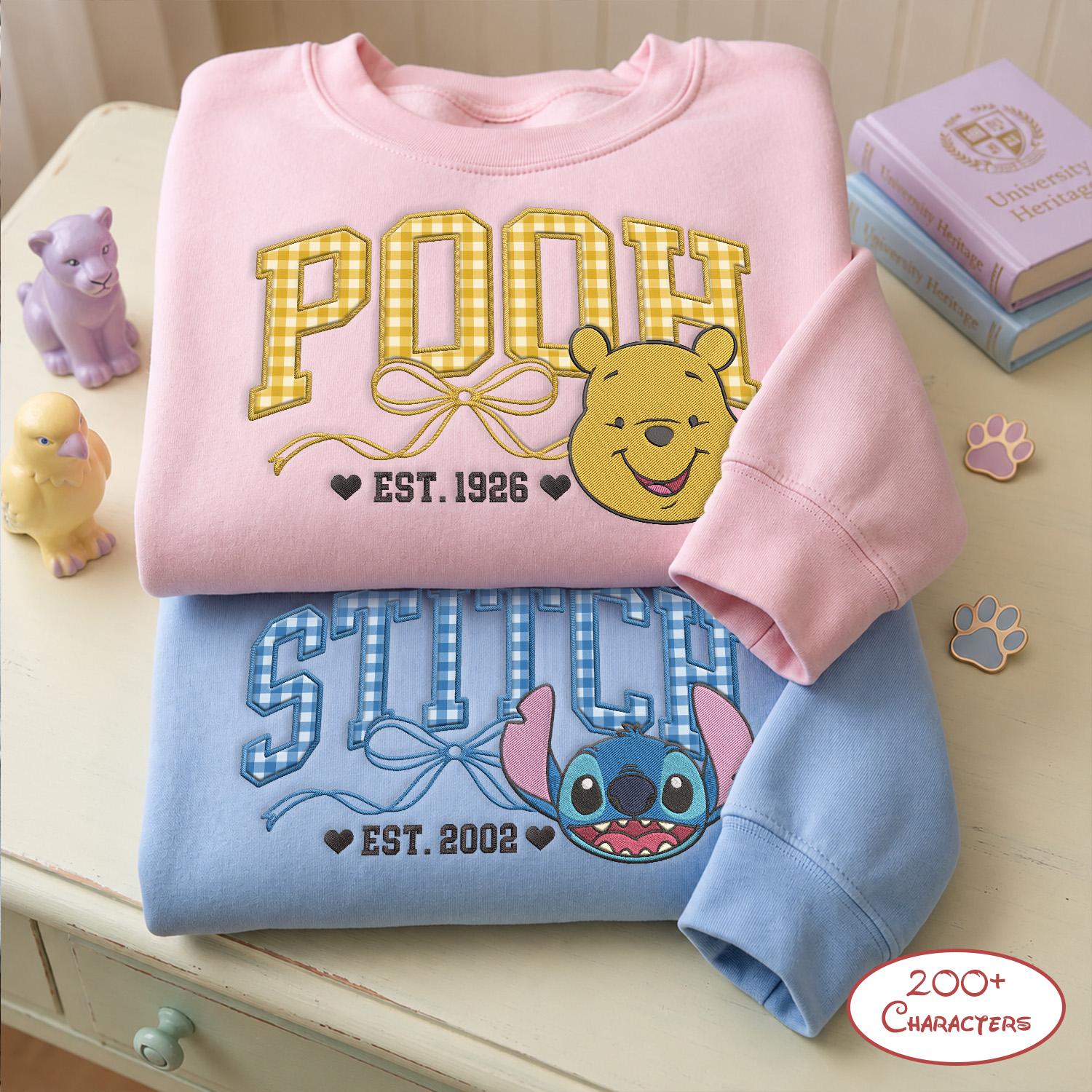 Custom Embroidered Disney Characters Sweatshirt With Mickey and Friends Gingham Applique – WDW Disneyland Family Matching Trip Crewneck - photo 4