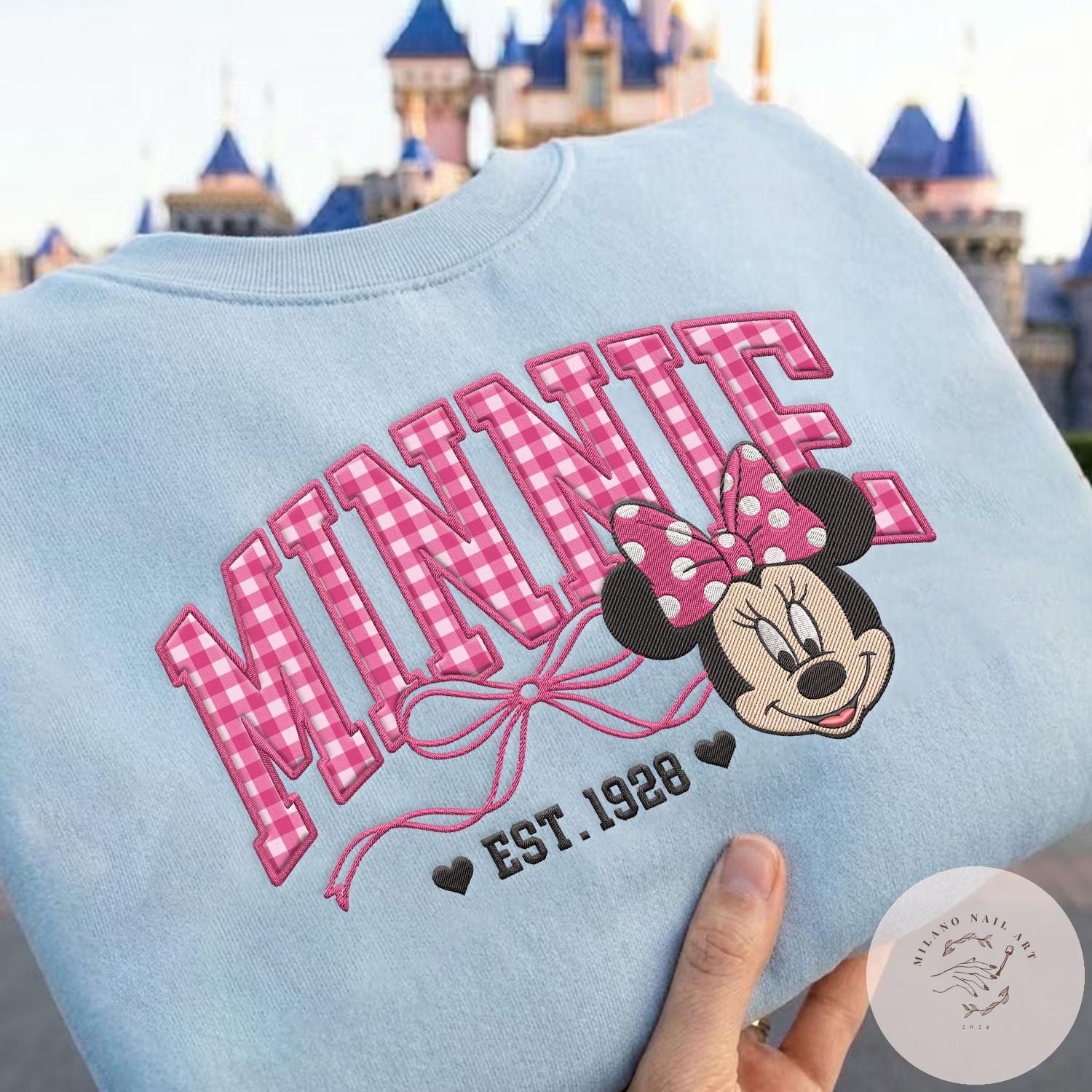 Custom Embroidered Disney Characters Sweatshirt With Mickey and Friends Gingham Applique – WDW Disneyland Family Matching Trip Crewneck - photo 18