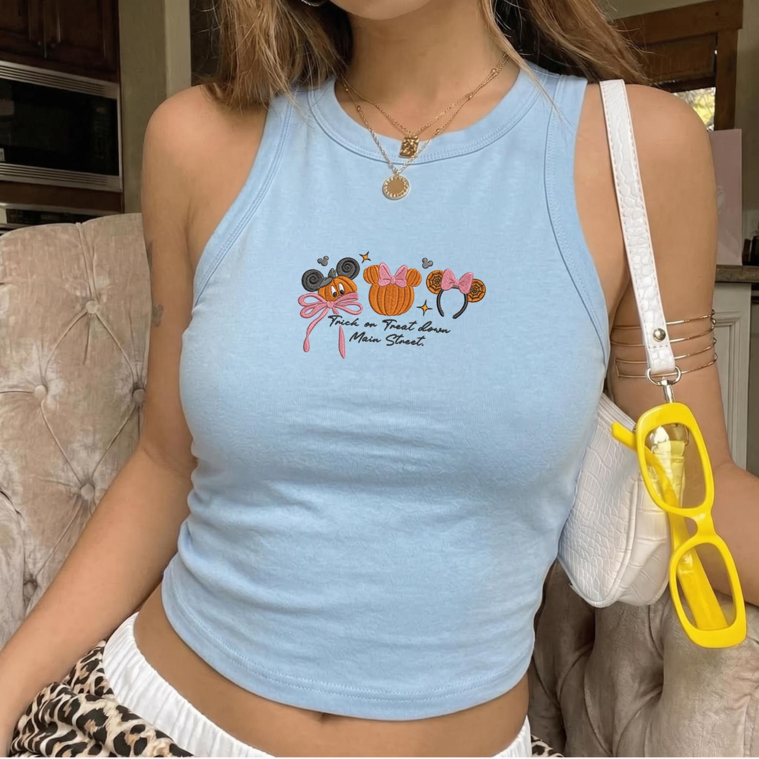 Embroidered Coquette Bow Mickey Minnie Pumpkin Disney Halloween Top – Not So Scary Baby Tee for Trick or Treat Down Main Street Party - photo 4