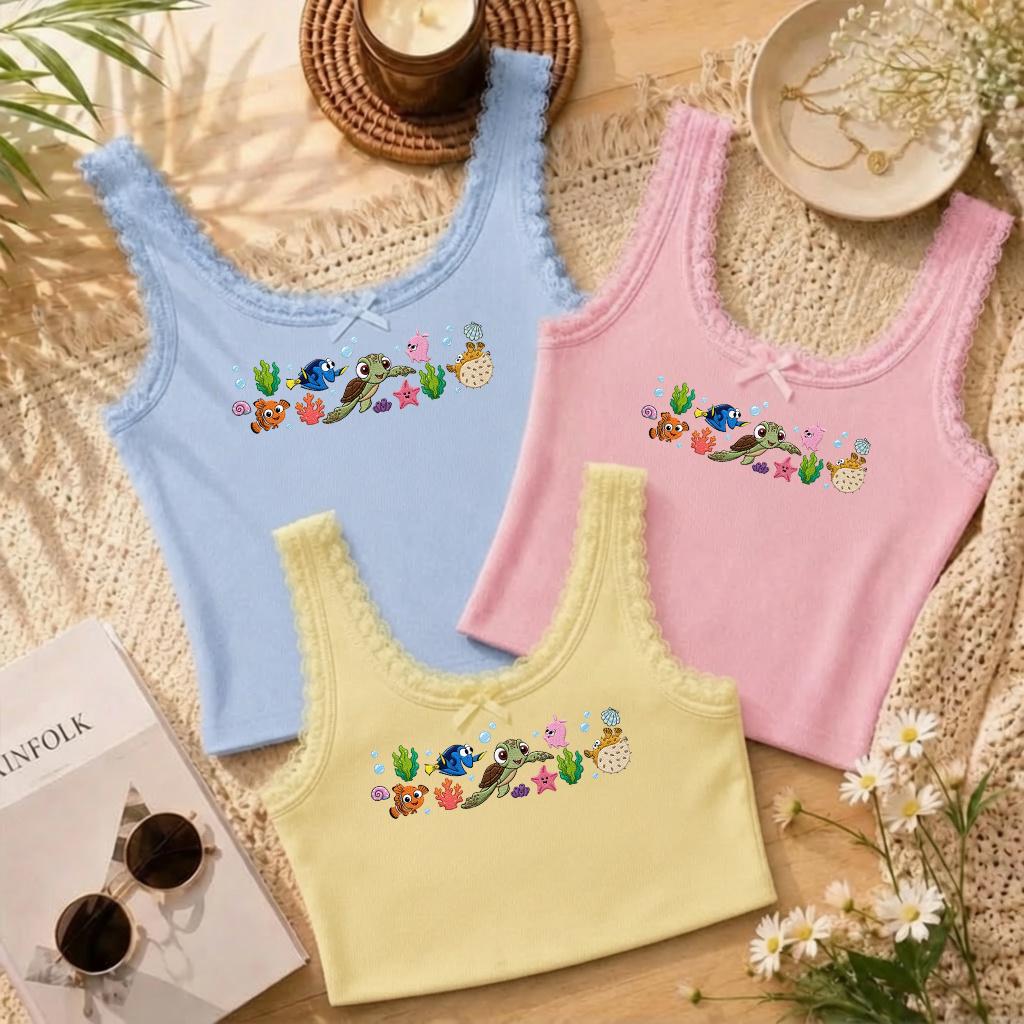 Embroidered Finding Nemo Characters Lace Crop Top Tank – Just Keep Swimming Family Vacation Shirt for WDW Disney Girl Trip 2026 - photo 4