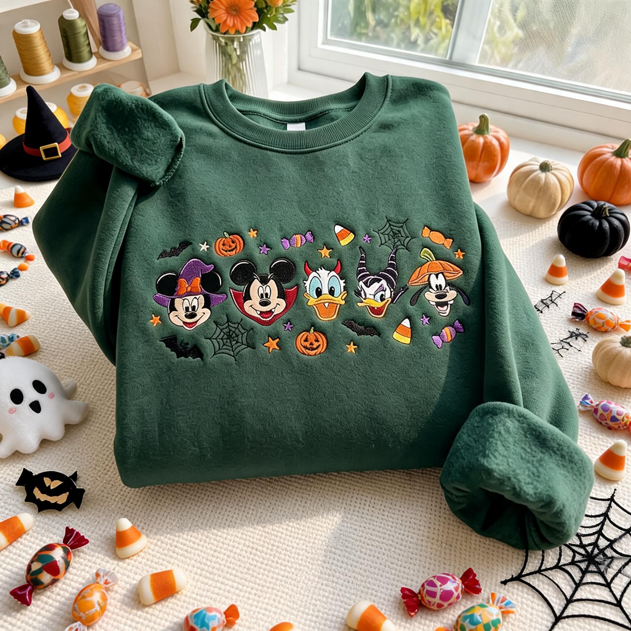 Disney Halloween Embroidered Sweatshirt With Mickey Minnie Donald and Goofy – Spooky Season Fall Disney Gift for Park Fans - photo 2