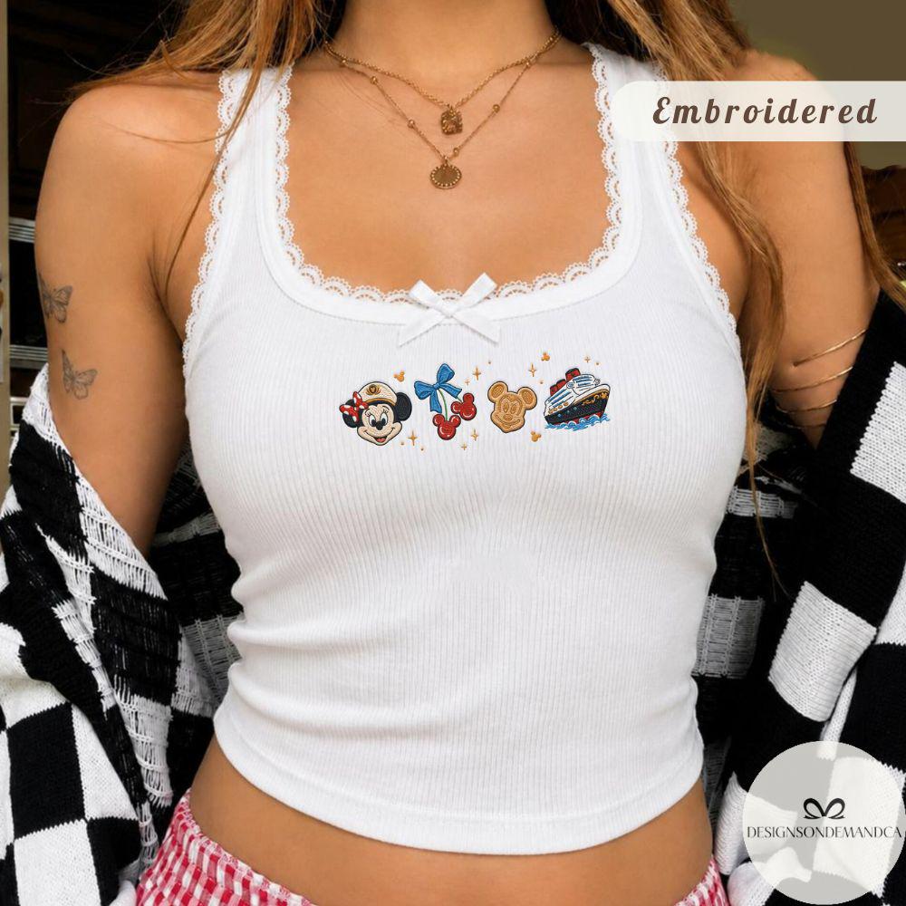 Embroidered Disney Cruise Line Coquette Minnie Mouse Lace Trim Tank Top – Wish Dream Magic Wonder Fantasy Tee for Girls Cruise Trip - photo 3