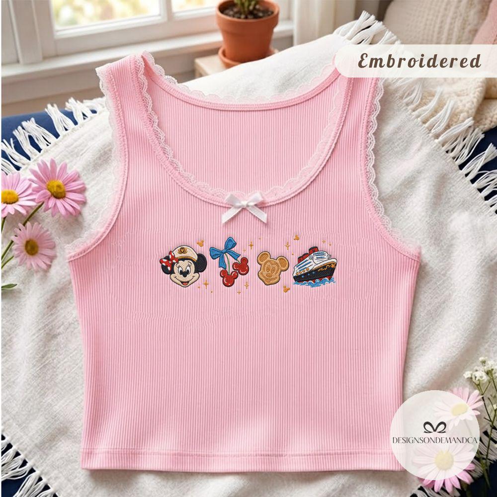 Embroidered Disney Cruise Line Coquette Minnie Mouse Lace Trim Tank Top – Wish Dream Magic Wonder Fantasy Tee for Girls Cruise Trip - photo 15