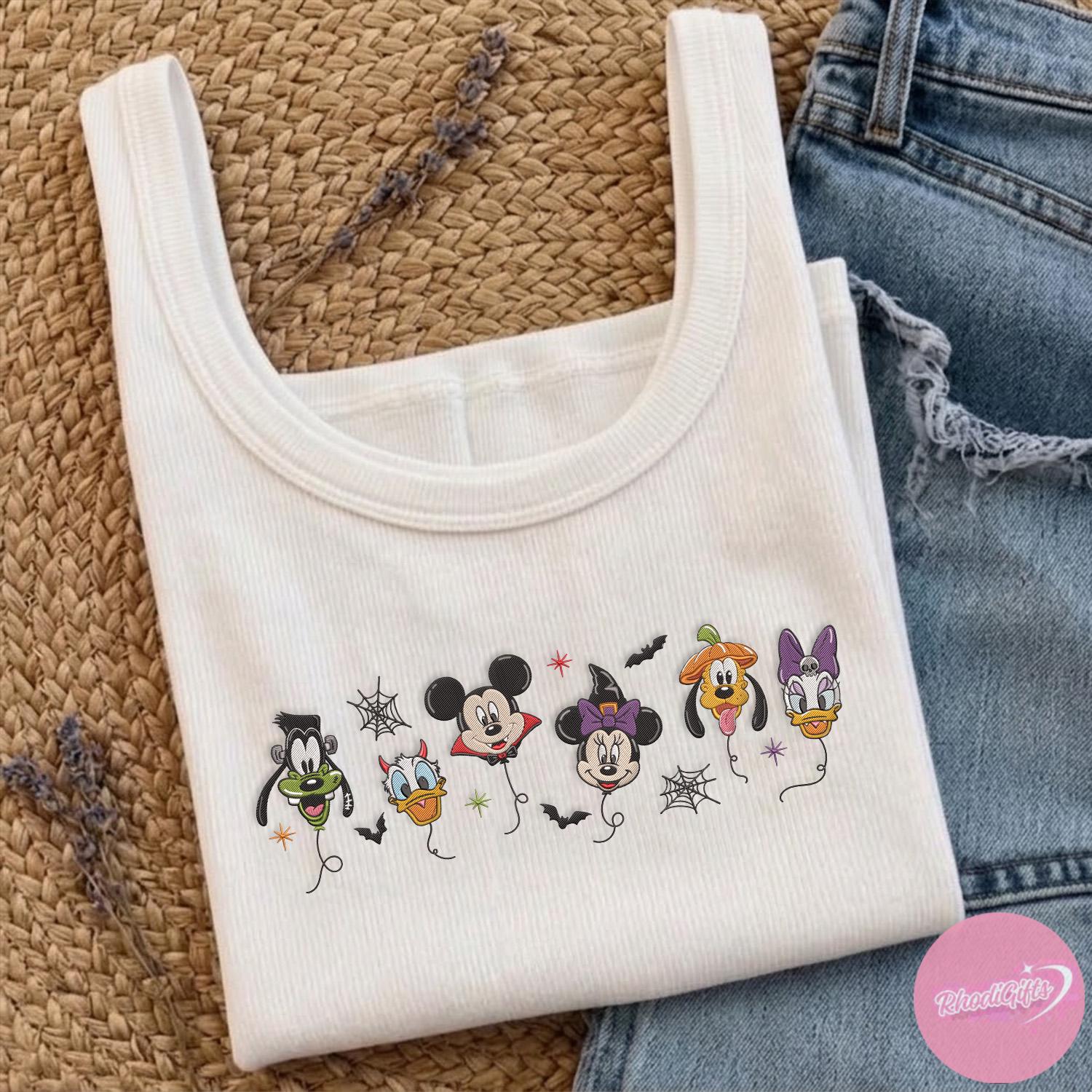 Embroidered Mickey and Friends Halloween Balloons Crop Tank – Mickey's Not So Scary Halloween Party Outfit Lace Trim Tank Top for Girls
