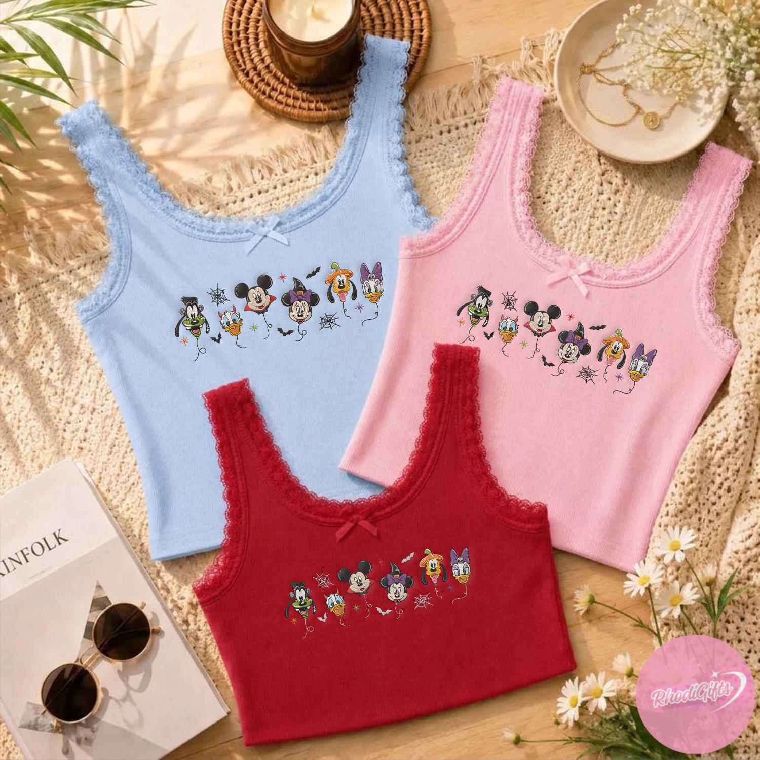 Embroidered Mickey and Friends Halloween Balloons Crop Tank – Mickey's Not So Scary Halloween Party Outfit Lace Trim Tank Top for Girls - photo 2