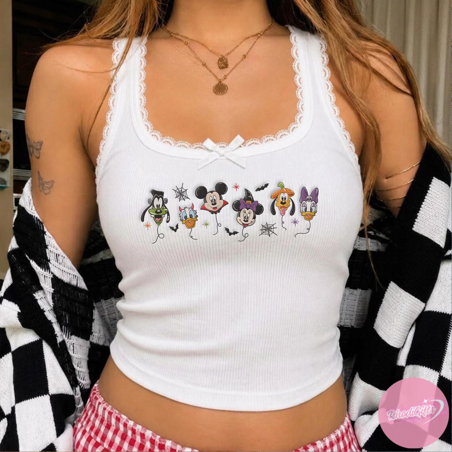 Embroidered Mickey and Friends Halloween Balloons Crop Tank – Mickey's Not So Scary Halloween Party Outfit Lace Trim Tank Top for Girls - photo 3