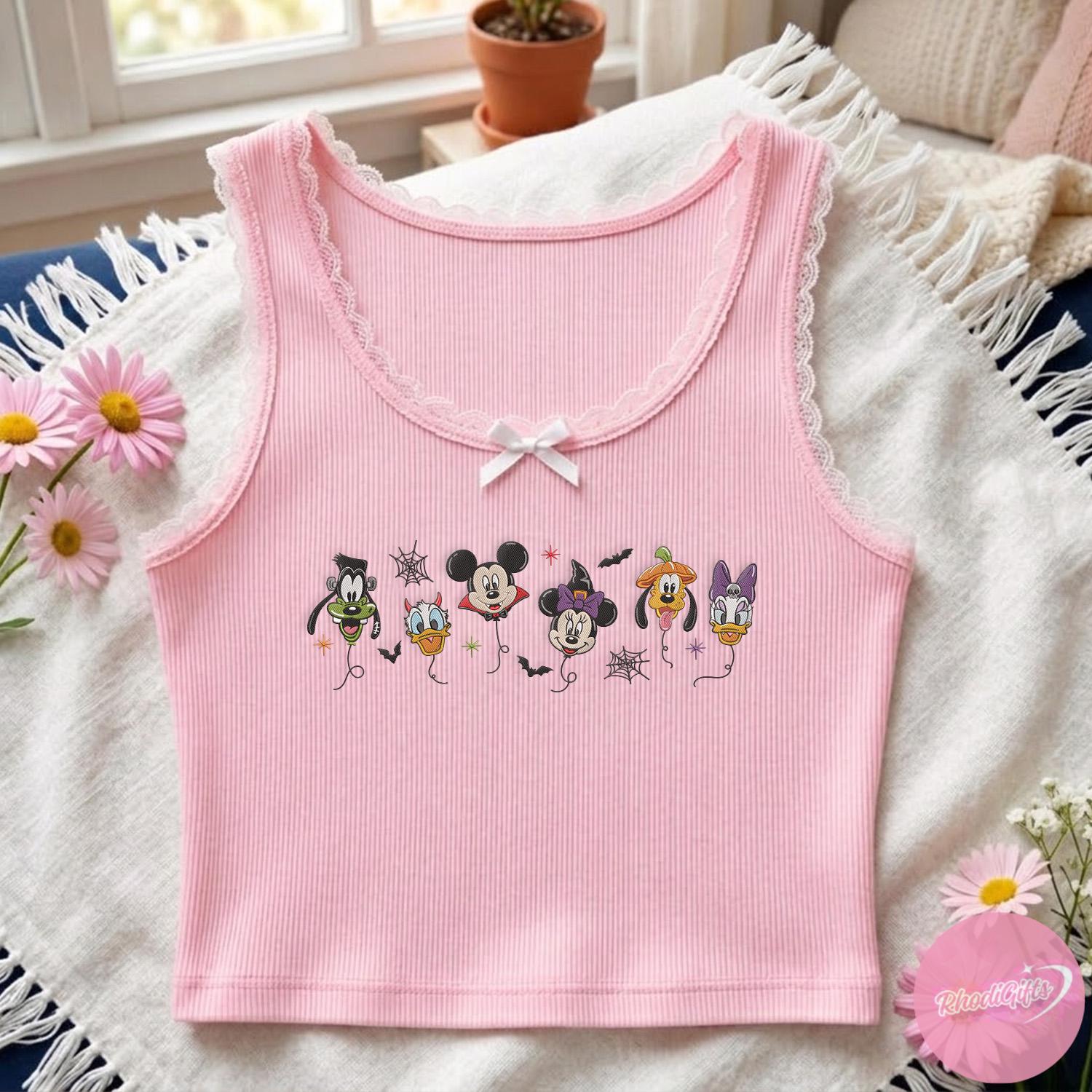 Embroidered Mickey and Friends Halloween Balloons Crop Tank – Mickey's Not So Scary Halloween Party Outfit Lace Trim Tank Top for Girls - photo 4