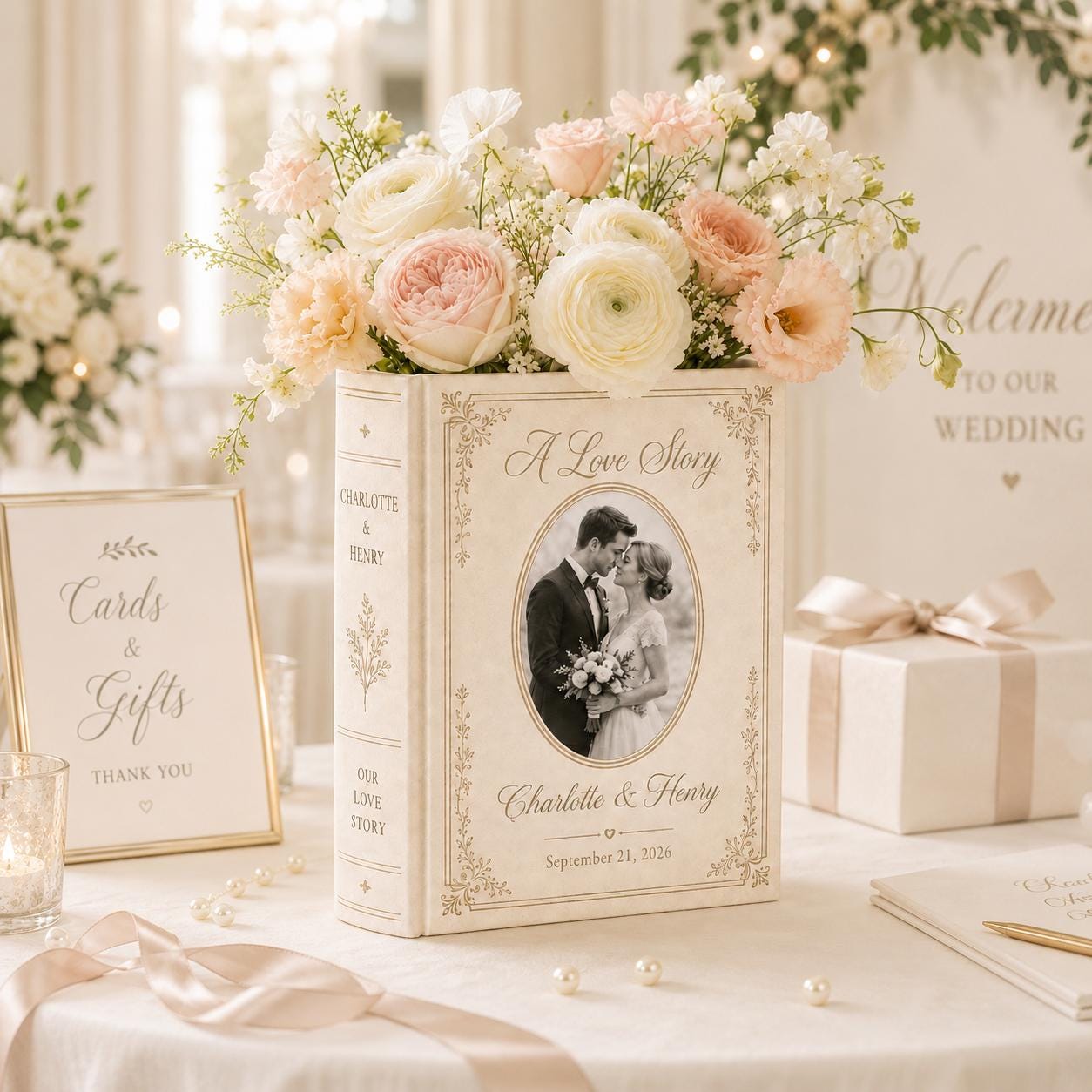 Personalized Photo Toile De Jouy Ceramic Book Vase with Custom Photo Love Story Vase for Wedding Gift for Couple and Anniversary Decor - photo 7
