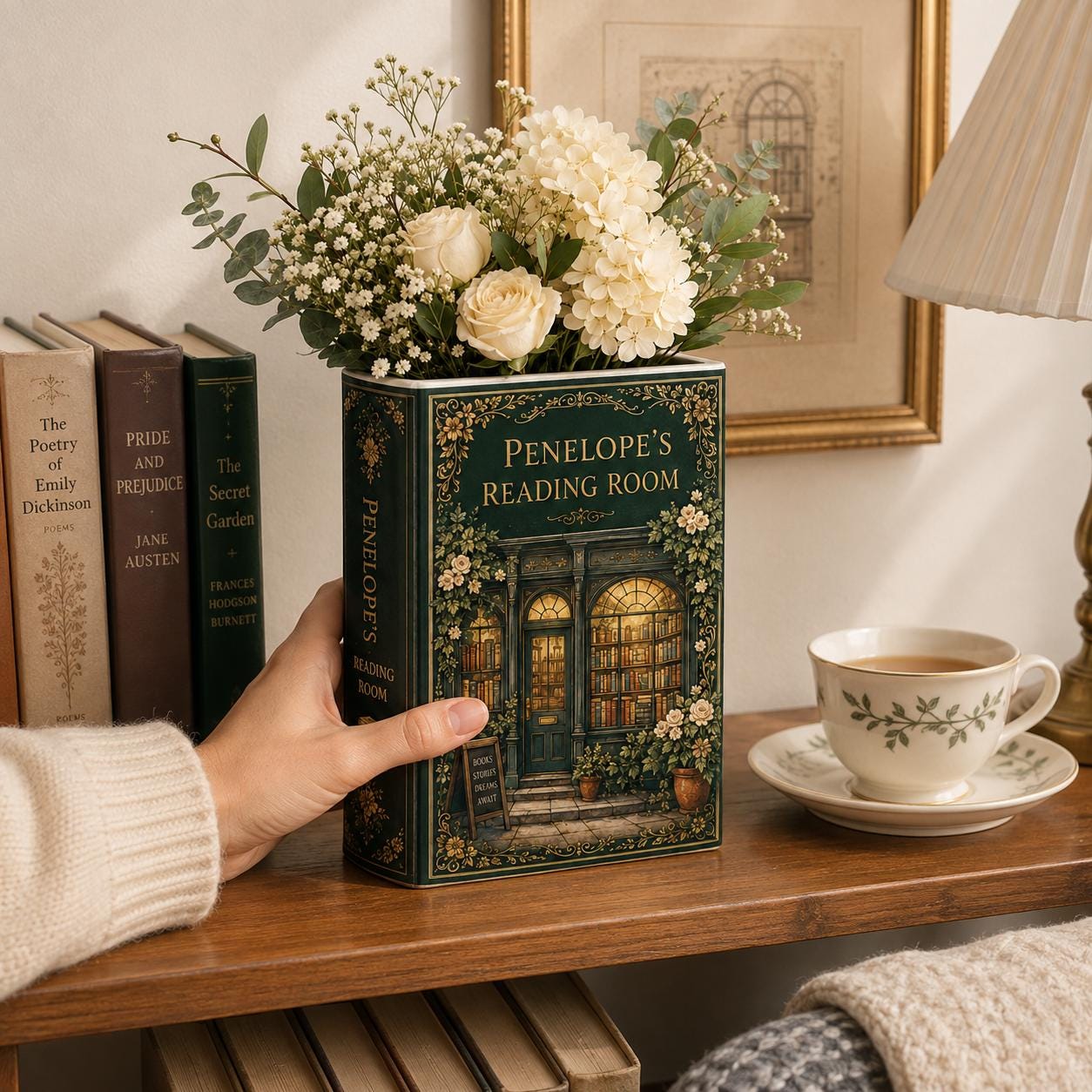 Personalized Book Vase with Custom Reading Room Ceramic Vase for Vintage Library Decor, Book Lover Gift and Floral Shelf Vase - photo 2