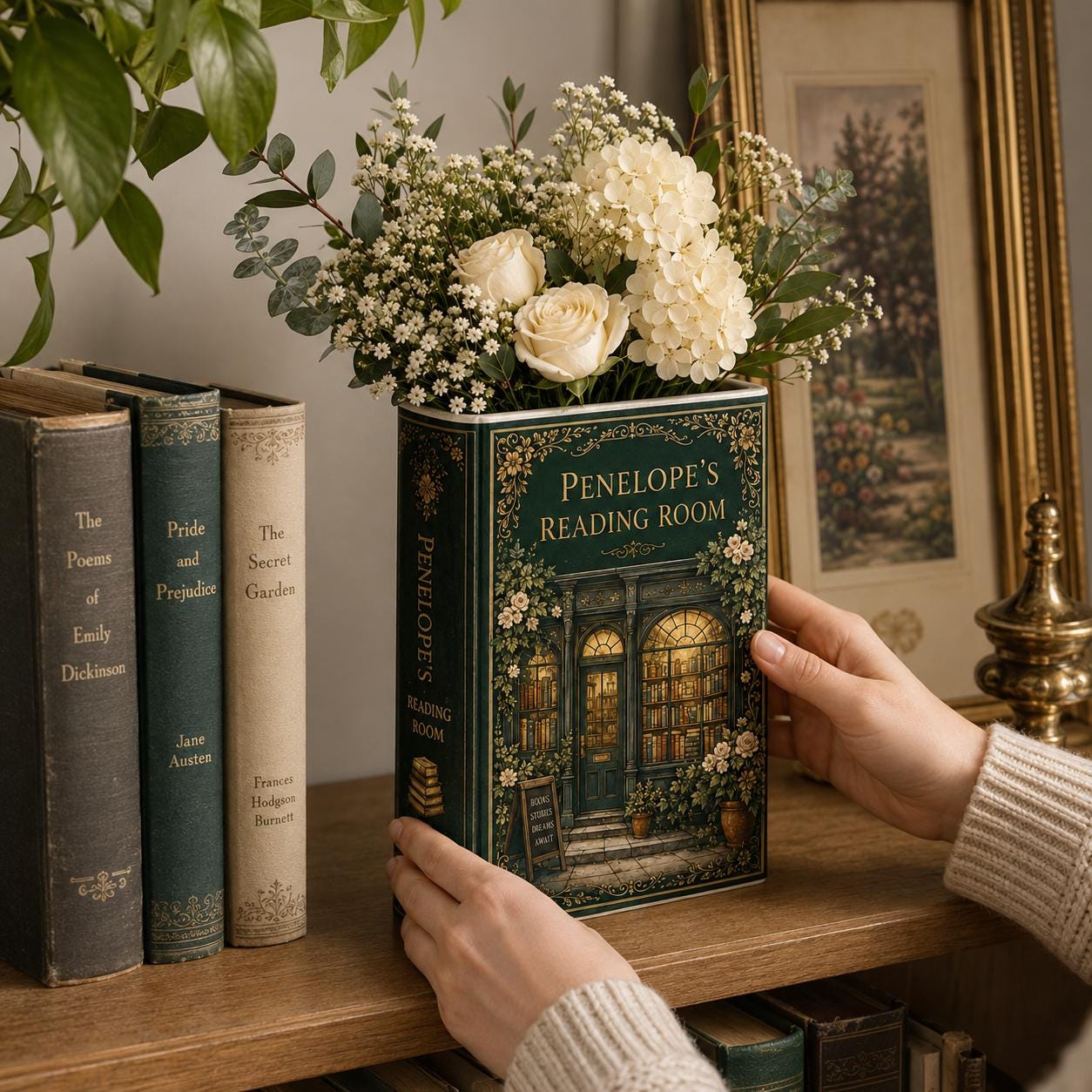 Personalized Book Vase with Custom Reading Room Ceramic Vase for Vintage Library Decor, Book Lover Gift and Floral Shelf Vase - photo 3
