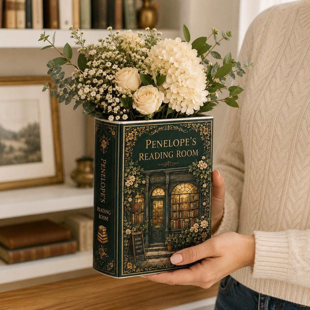 Personalized Book Vase with Custom Reading Room Ceramic Vase for Vintage Library Decor, Book Lover Gift and Floral Shelf Vase - photo 4