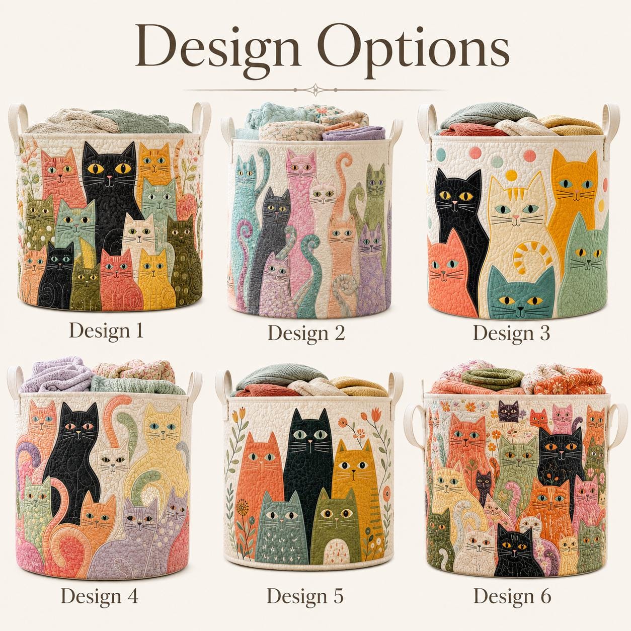 Laundry Basket and Fabric Storage Bin with Funny Cat Quitted Design and Cute Hamper for Cat Lover Gift - photo 4