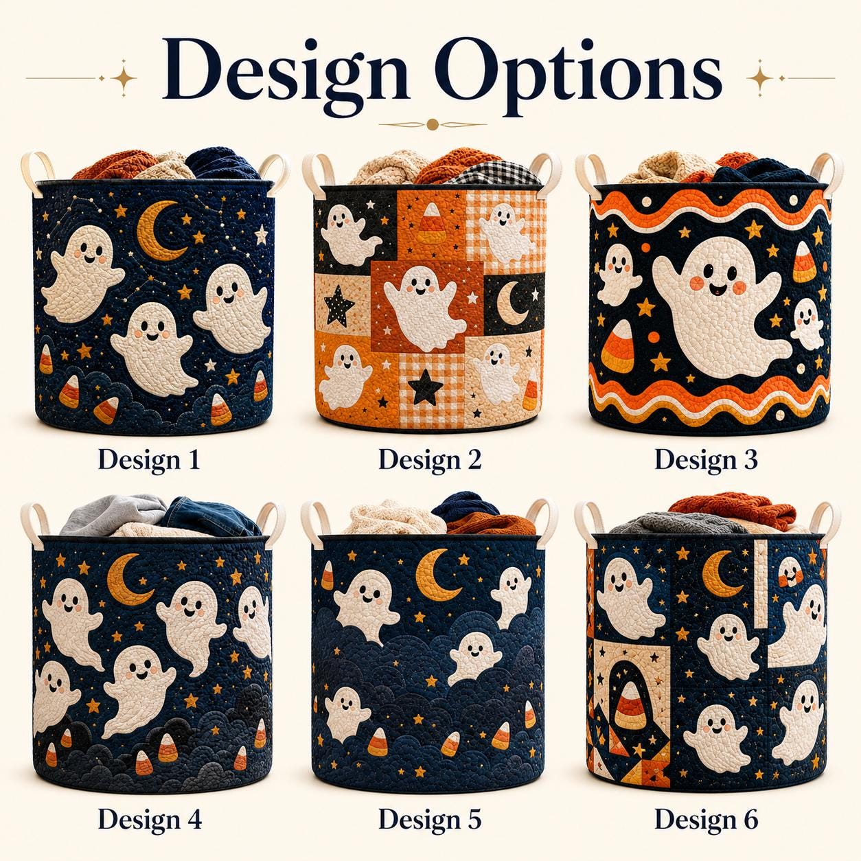 Halloween Ghost Laundry Basket with Quilted Style Storage Hamper for Spooky Ghost Decor, Candy Corn Basket and Room Organizer - photo 4