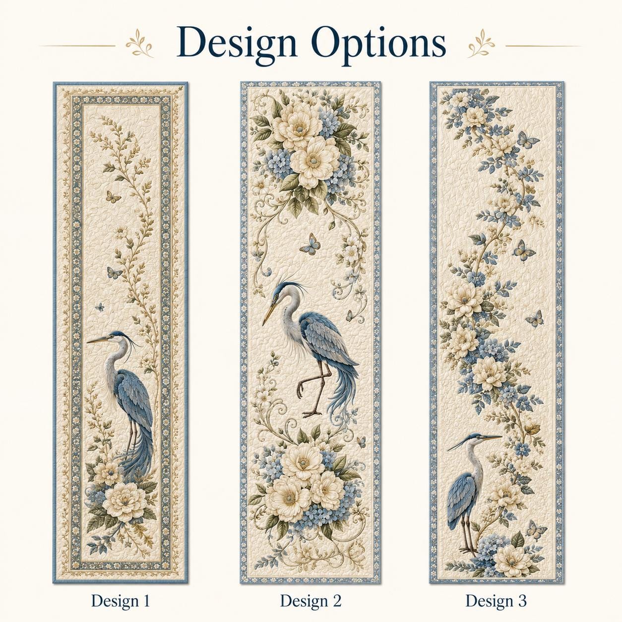 Blue Heron Quilted Style Table Runner with Coastal Bird Table Runner and Vintage Botanical Dining Decor for Farmhouse Table Linen Gift - photo 4