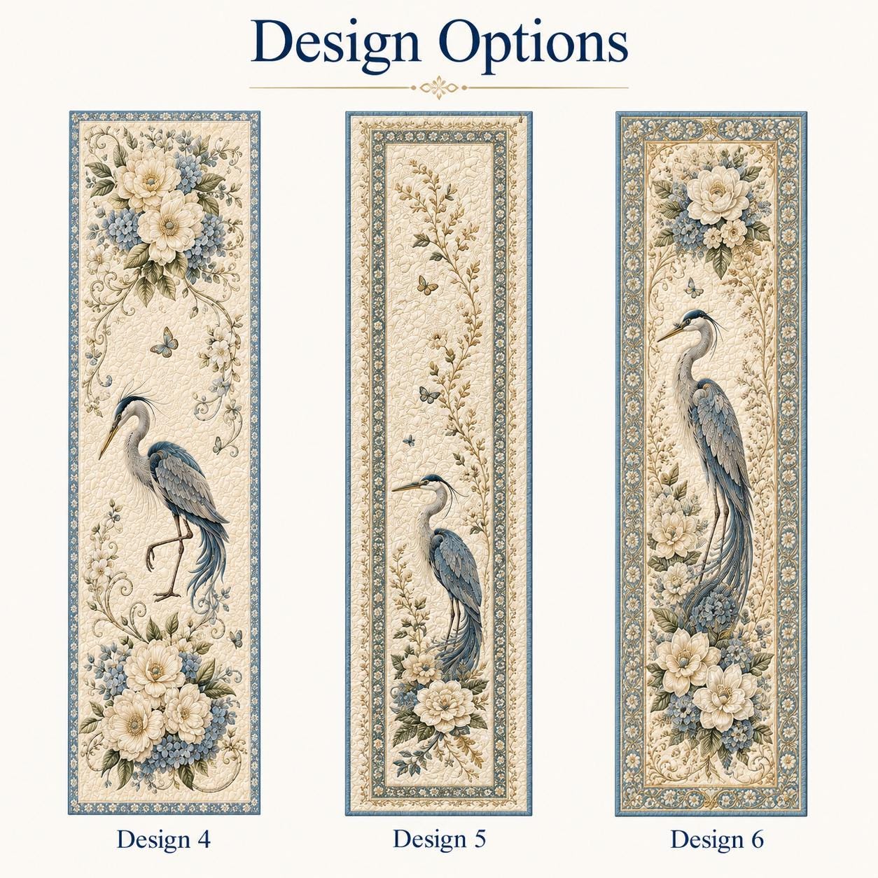 Blue Heron Quilted Style Table Runner with Coastal Bird Table Runner and Vintage Botanical Dining Decor for Farmhouse Table Linen Gift - photo 5