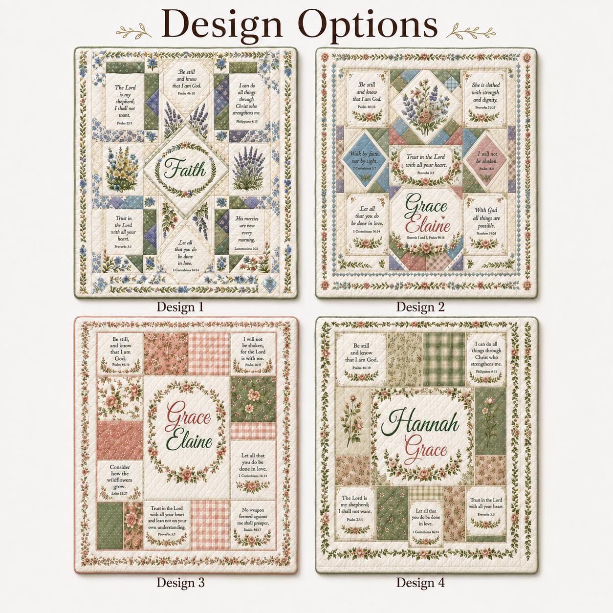 Christian Floral Patchwork Custom Quilted Style Blanket with Bible Verses, Personalized Name Cottagecore Bedding and Faith Prayer Throw - photo 4