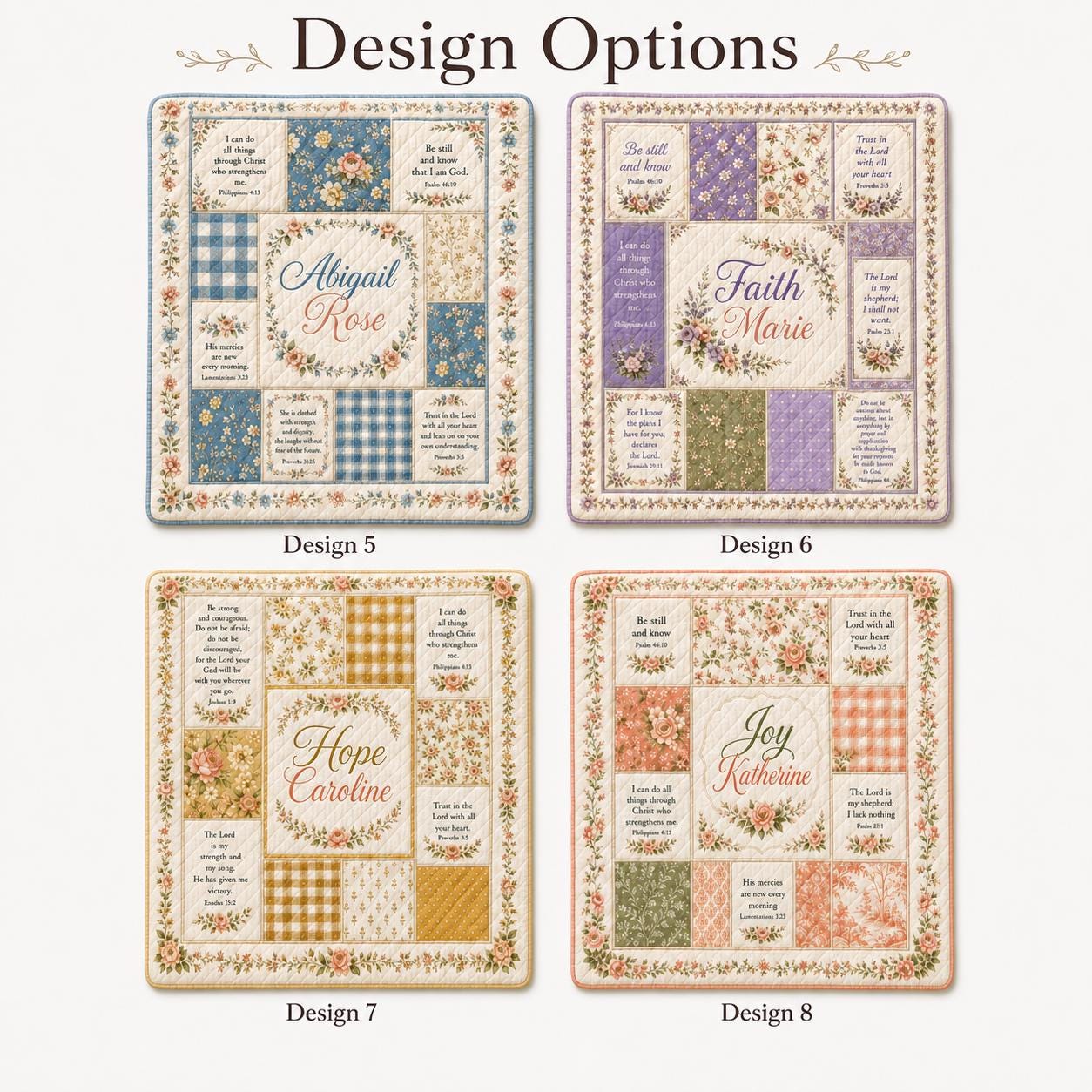 Christian Floral Patchwork Custom Quilted Style Blanket with Bible Verses, Personalized Name Cottagecore Bedding and Faith Prayer Throw - photo 5