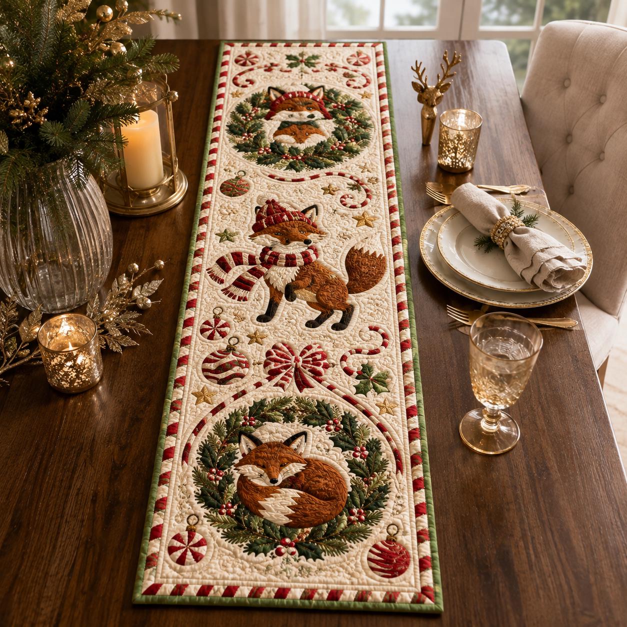 Quilted Style Woodland Fox Table Runner – Rustic Cabin Kitchen Accent and Christmas Holiday Decor for Animal Lover Gifts - photo 2