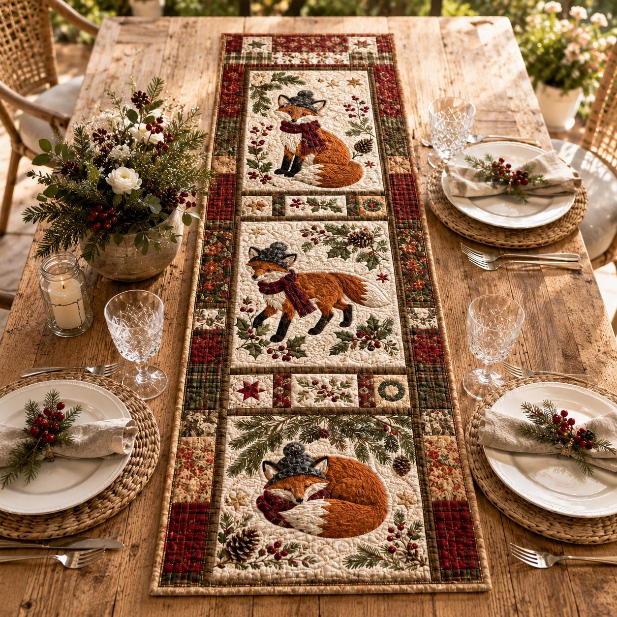 Quilted Style Woodland Fox Table Runner – Rustic Cabin Kitchen Accent and Christmas Holiday Decor for Animal Lover Gifts - photo 3