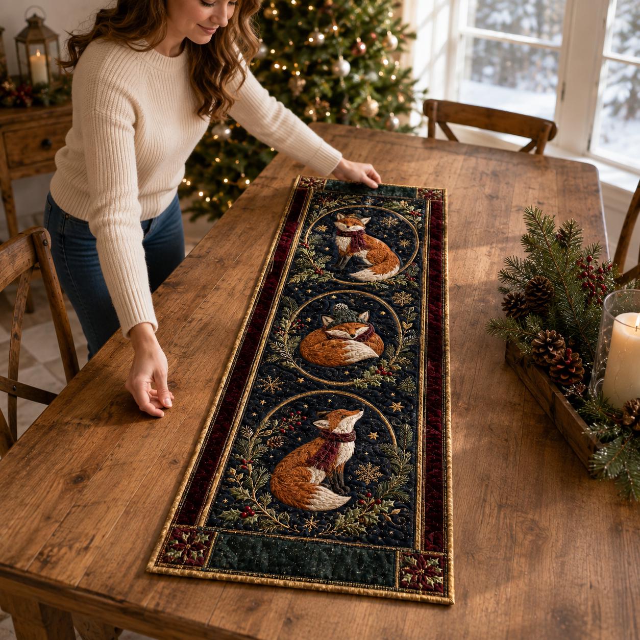 Quilted Style Woodland Fox Table Runner – Rustic Cabin Kitchen Accent and Christmas Holiday Decor for Animal Lover Gifts - photo 7