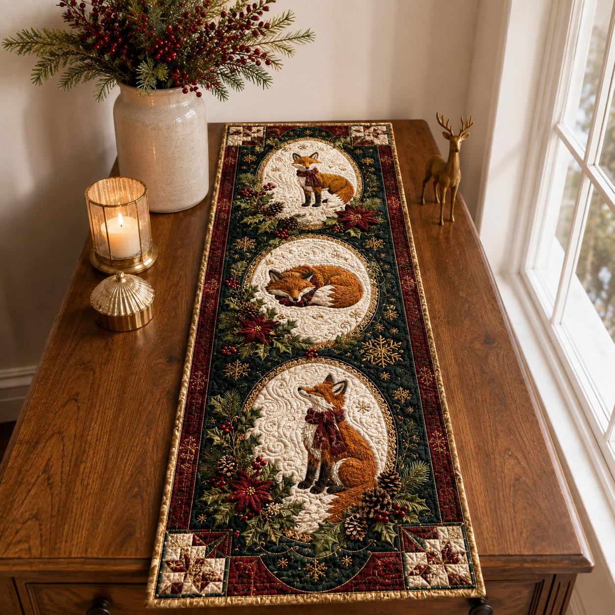 Quilted Style Woodland Fox Table Runner – Rustic Cabin Kitchen Accent and Christmas Holiday Decor for Animal Lover Gifts - photo 8