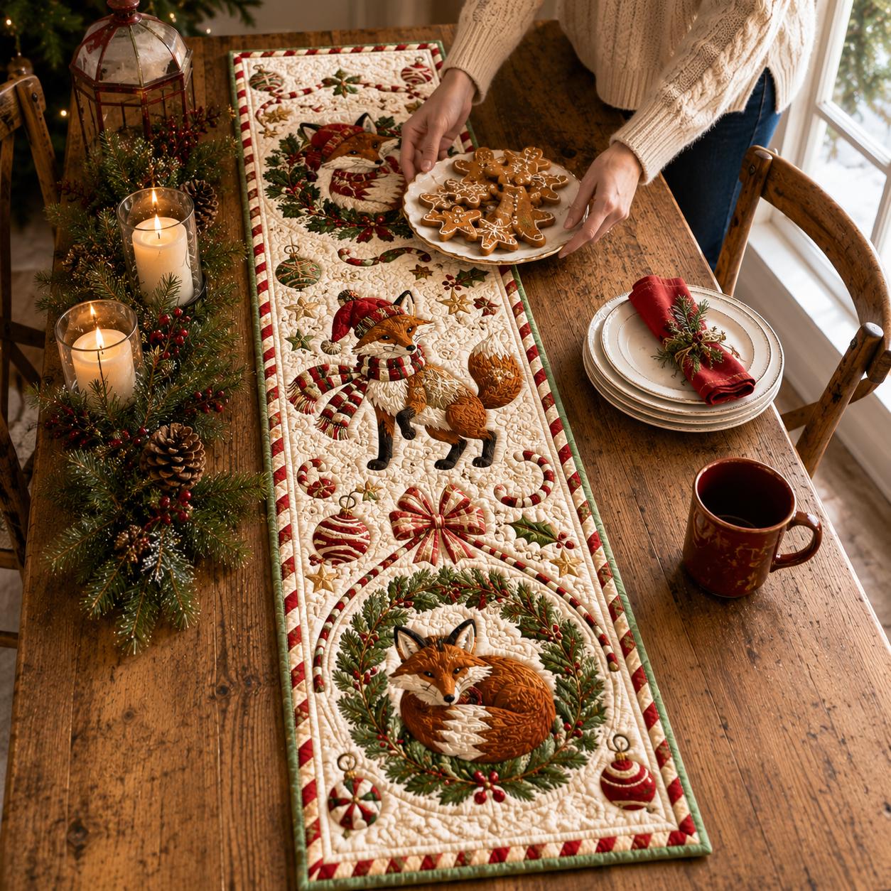 Quilted Style Woodland Fox Table Runner – Rustic Cabin Kitchen Accent and Christmas Holiday Decor for Animal Lover Gifts - photo 9
