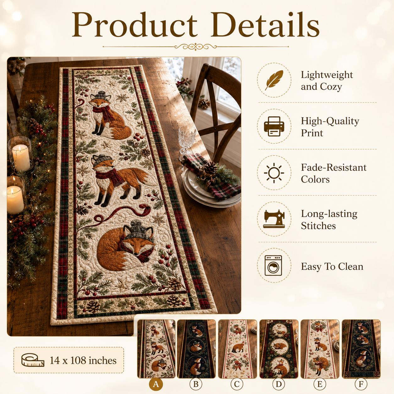 Quilted Style Woodland Fox Table Runner – Rustic Cabin Kitchen Accent and Christmas Holiday Decor for Animal Lover Gifts - photo 10