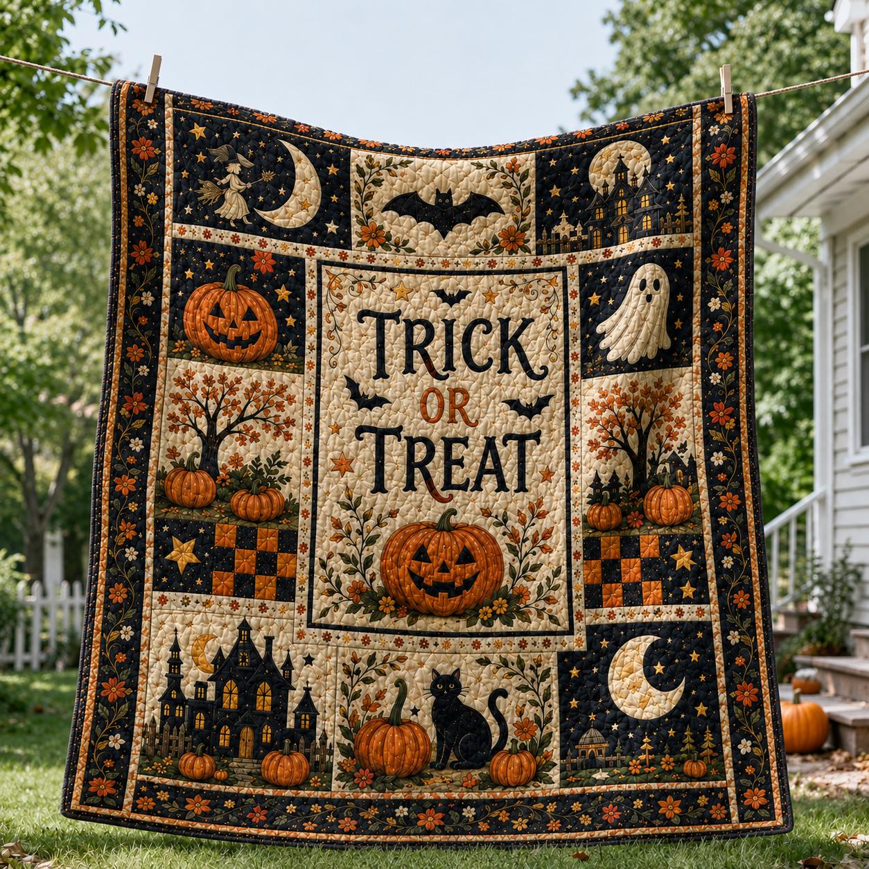 Halloween Quilt Blanket with Vintage Pumpkin Ghost Patchwork Throw, Black Cat Witch Fall Decor, and Spooky Season Gift - photo 2