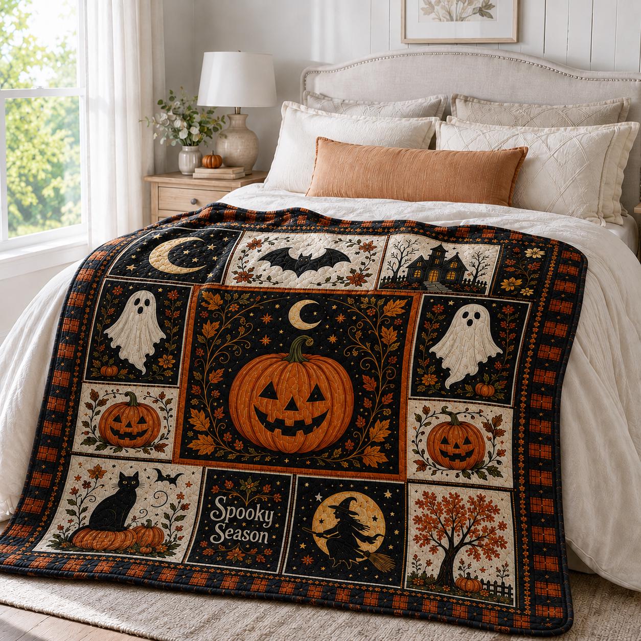 Halloween Quilt Blanket with Vintage Pumpkin Ghost Patchwork Throw, Black Cat Witch Fall Decor, and Spooky Season Gift - photo 6