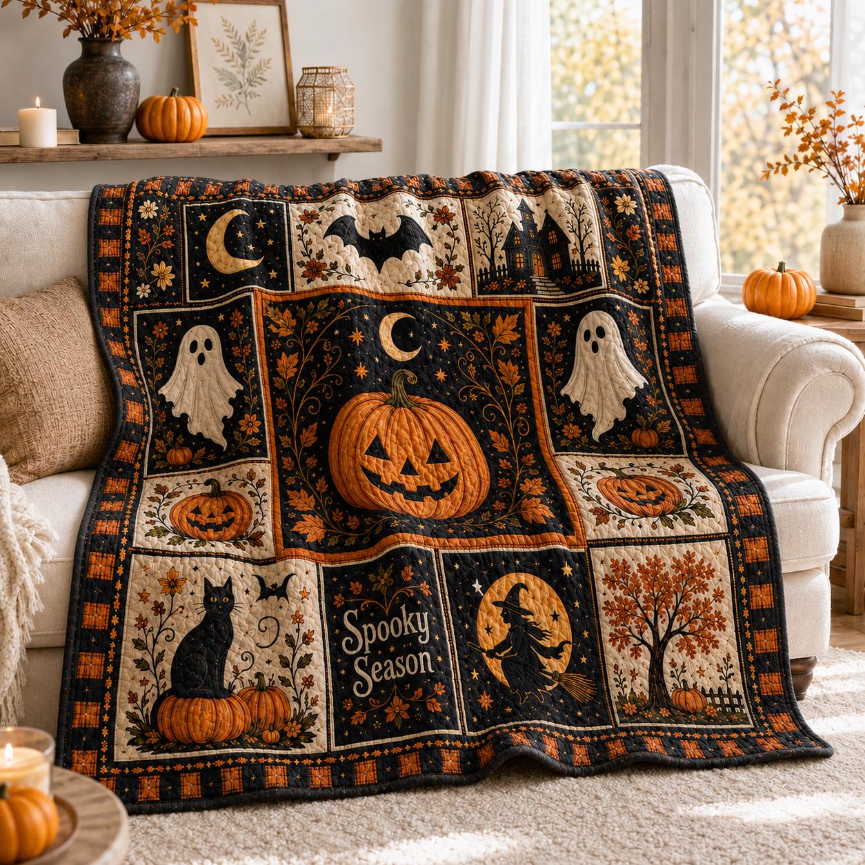 Halloween Quilt Blanket with Vintage Pumpkin Ghost Patchwork Throw, Black Cat Witch Fall Decor, and Spooky Season Gift - photo 7