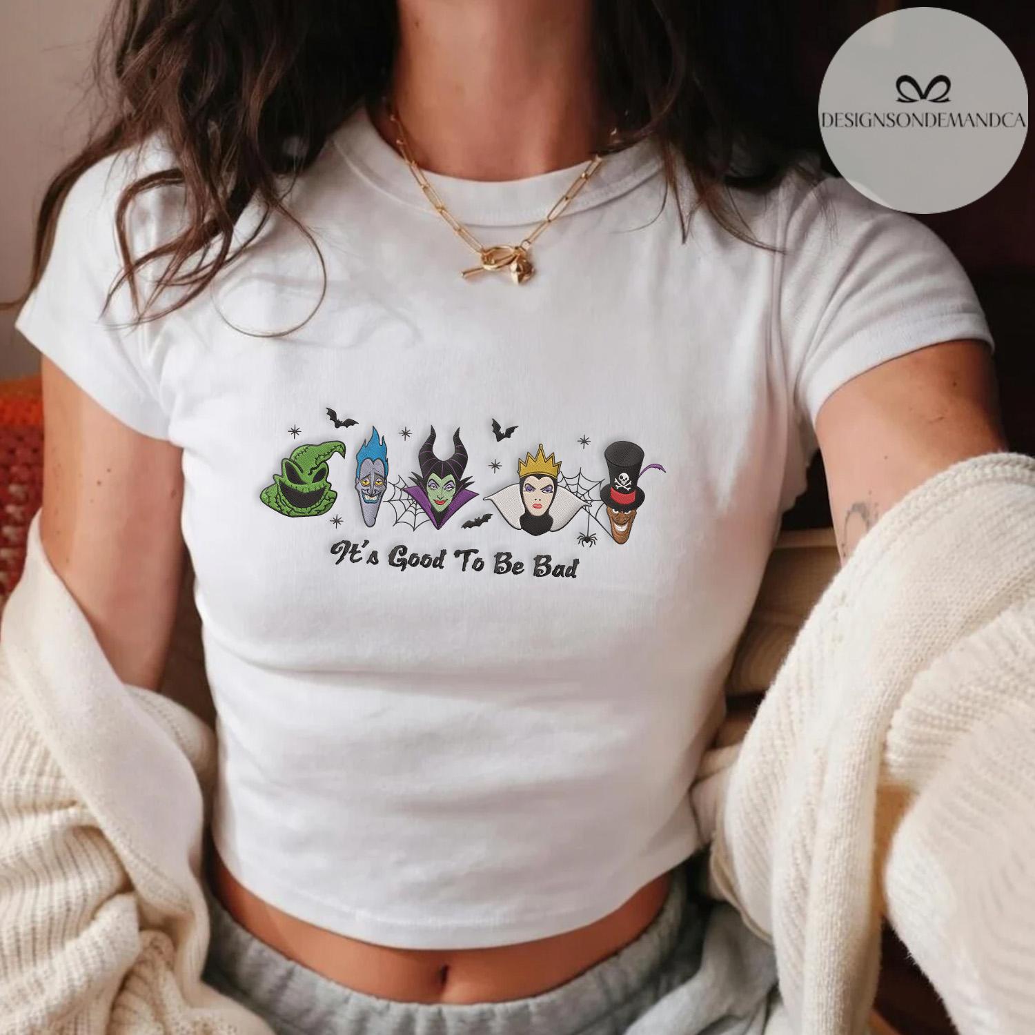 Embroidered Disney Villains Baby Tee Crop Tank With Maleficent Hades Dr Facilier – It's Good to Be Bad Halloween Family Vacation Tank Top