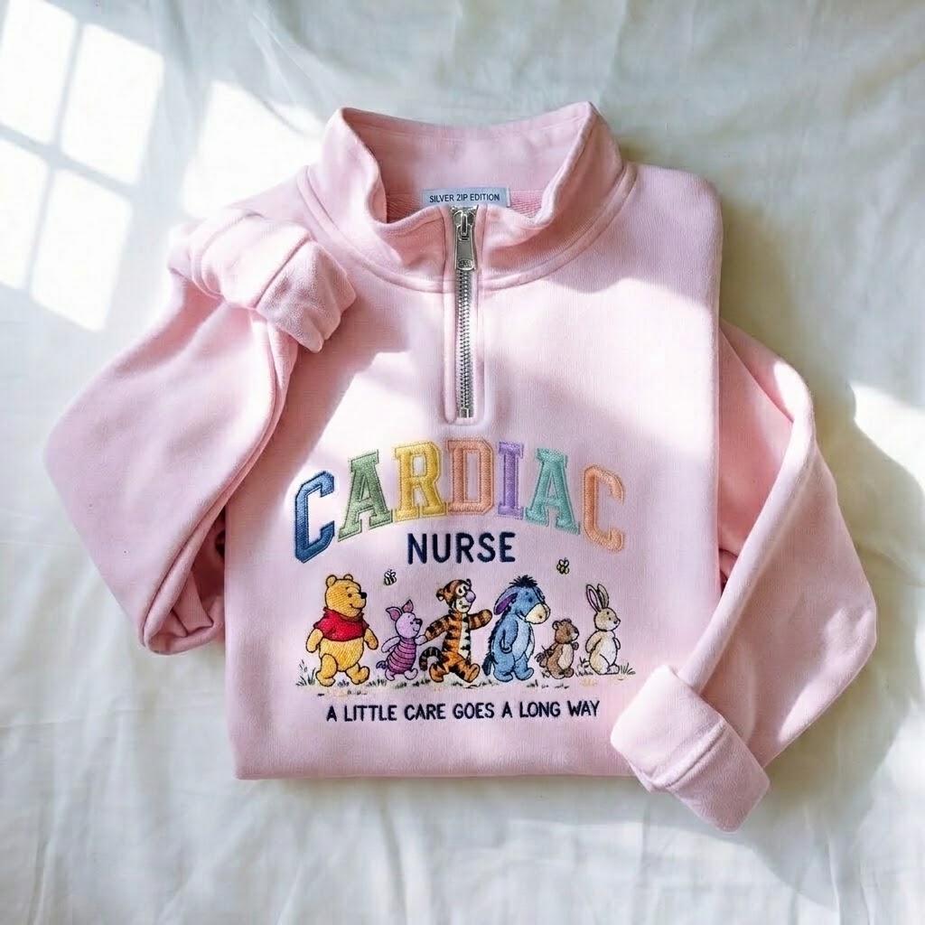 Embroidered Cardiac Nurse Quarter Zip Sweatshirt With Winnie the Pooh – Cardiology Pooh Nurse Sweatshirt for Nurse Gifts - photo 3