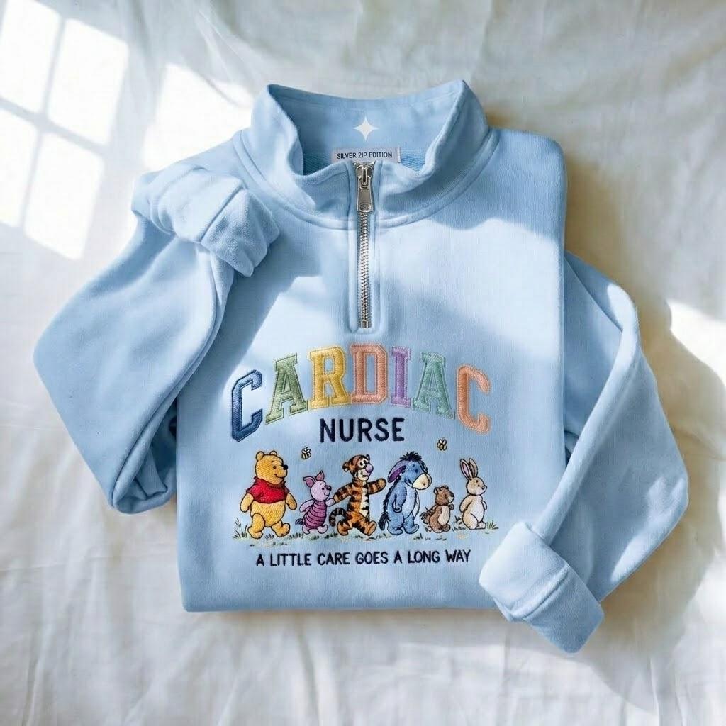 Embroidered Cardiac Nurse Quarter Zip Sweatshirt With Winnie the Pooh – Cardiology Pooh Nurse Sweatshirt for Nurse Gifts - photo 4