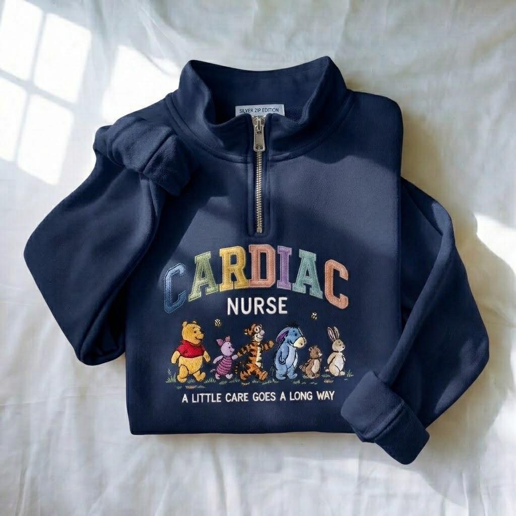 Embroidered Cardiac Nurse Quarter Zip Sweatshirt With Winnie the Pooh – Cardiology Pooh Nurse Sweatshirt for Nurse Gifts - photo 5