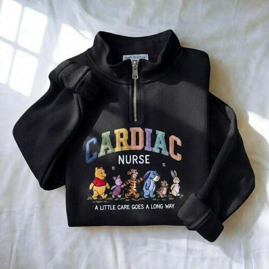 Embroidered Cardiac Nurse Quarter Zip Sweatshirt With Winnie the Pooh – Cardiology Pooh Nurse Sweatshirt for Nurse Gifts - photo 6