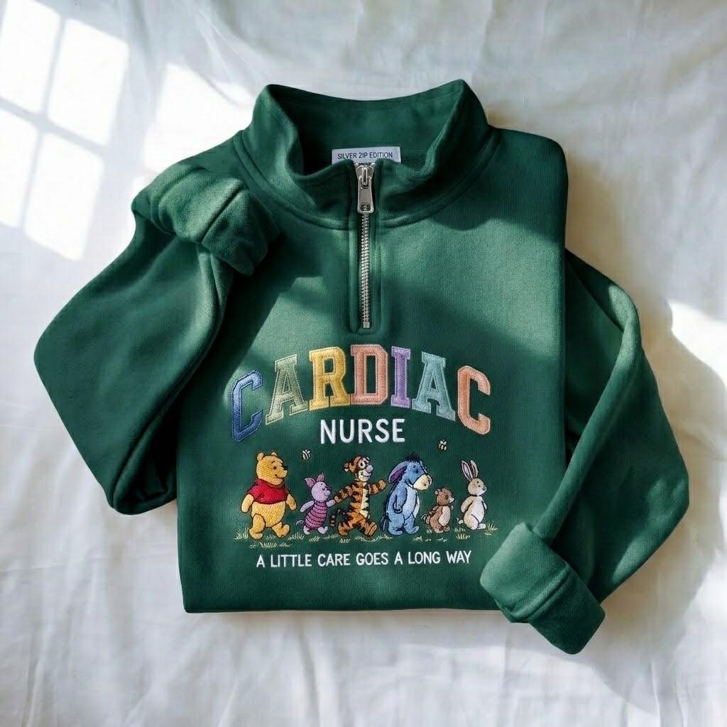 Embroidered Cardiac Nurse Quarter Zip Sweatshirt With Winnie the Pooh – Cardiology Pooh Nurse Sweatshirt for Nurse Gifts - photo 7