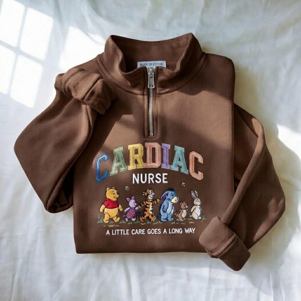 Embroidered Cardiac Nurse Quarter Zip Sweatshirt With Winnie the Pooh – Cardiology Pooh Nurse Sweatshirt for Nurse Gifts - photo 8