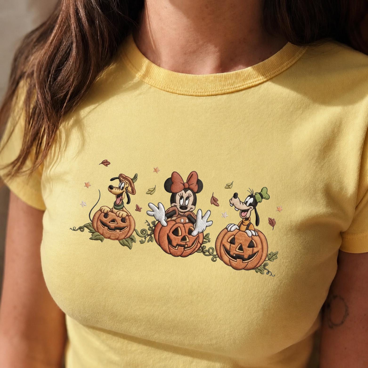 Embroidered Minnie Pluto and Goofy Pumpkin Tank Top – Spooky Disney Halloween Friends Baby Tee for Spooky Season Disneyland Park Outfit