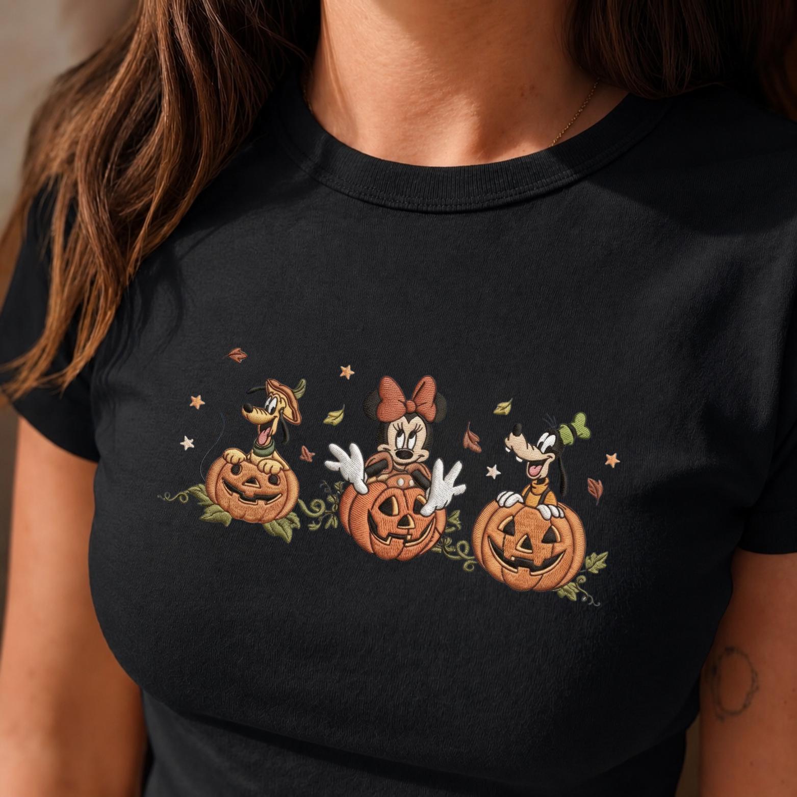 Embroidered Minnie Pluto and Goofy Pumpkin Tank Top – Spooky Disney Halloween Friends Baby Tee for Spooky Season Disneyland Park Outfit - photo 2