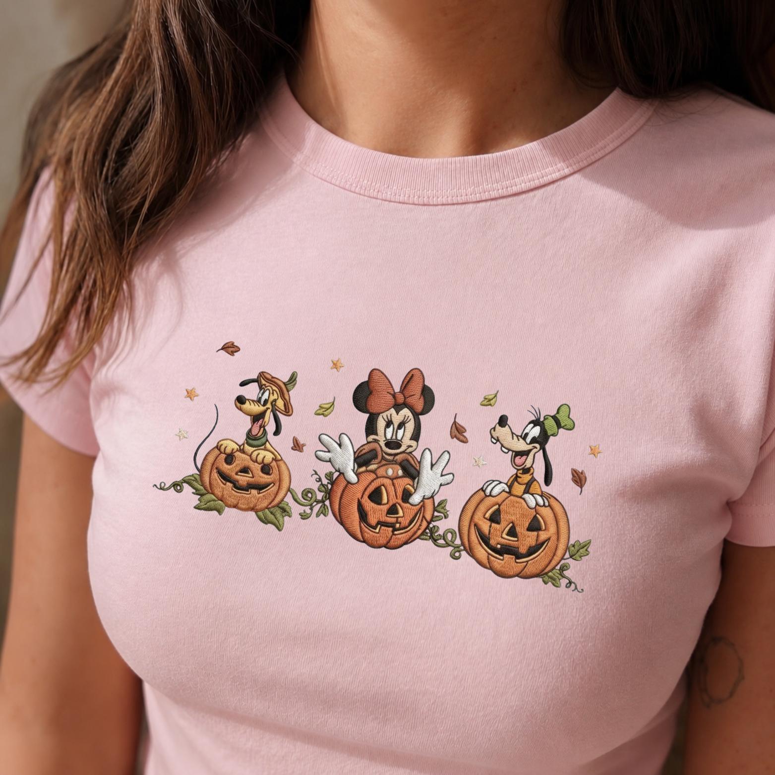 Embroidered Minnie Pluto and Goofy Pumpkin Tank Top – Spooky Disney Halloween Friends Baby Tee for Spooky Season Disneyland Park Outfit - photo 3