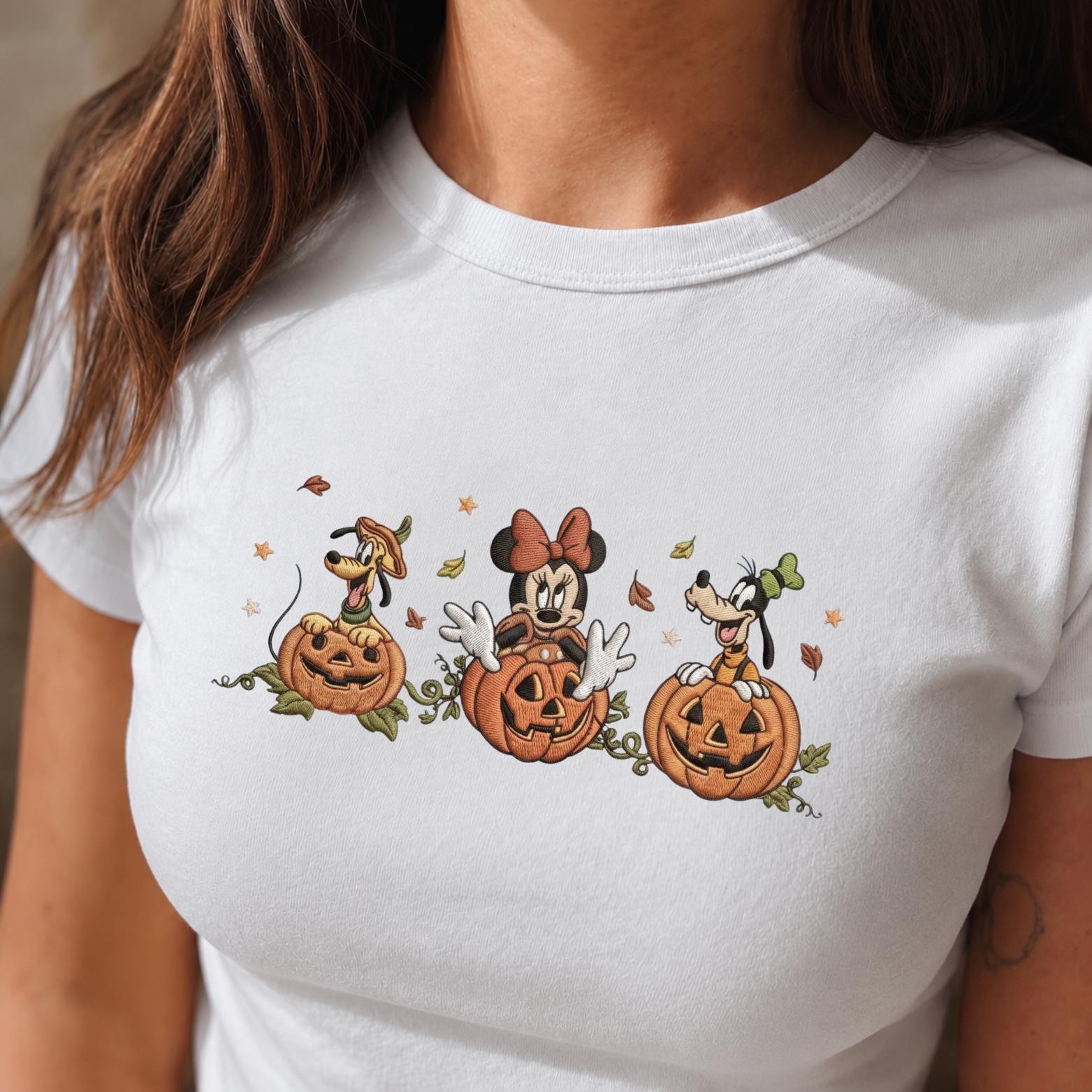 Embroidered Minnie Pluto and Goofy Pumpkin Tank Top – Spooky Disney Halloween Friends Baby Tee for Spooky Season Disneyland Park Outfit - photo 4