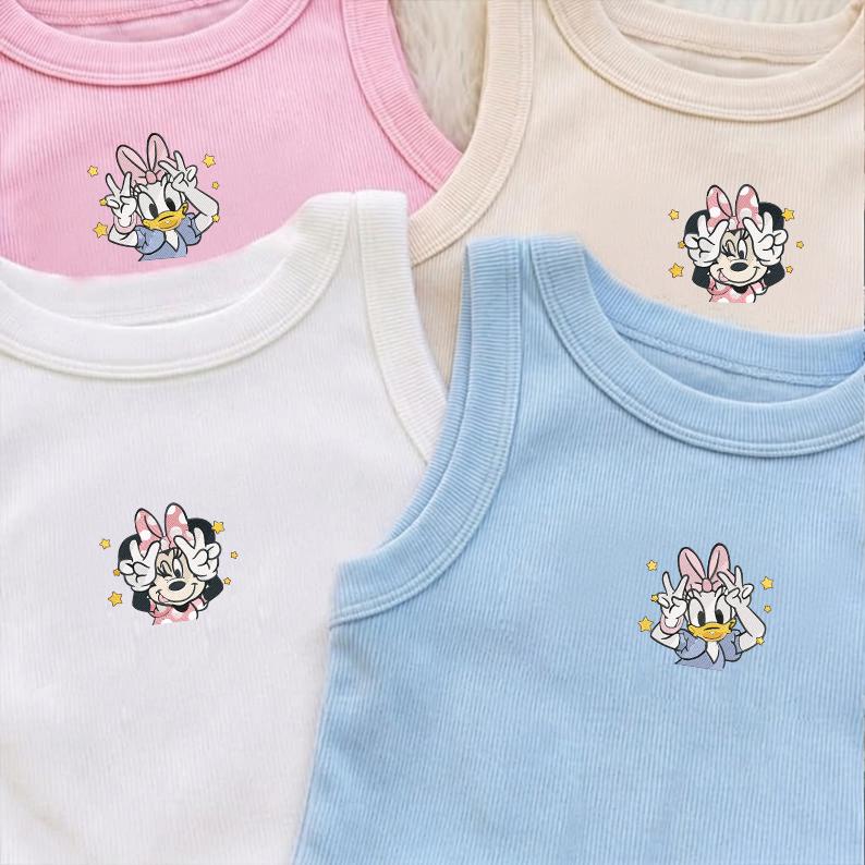 Embroidered Minnie and Daisy Lace Trim Tank Top – Girls Just Wanna Have Fun Disney Besties Baby Tee Crop Tank for WDW Disneyland Vacation - photo 2