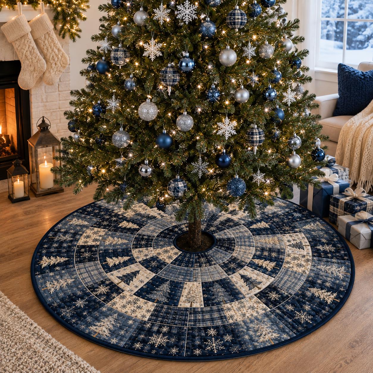 Navy Blue Quilted Style Pine Tree Skirt – Snowflake Forest Holiday Decor for Rustic Winter Christmas and Xmas - photo 3
