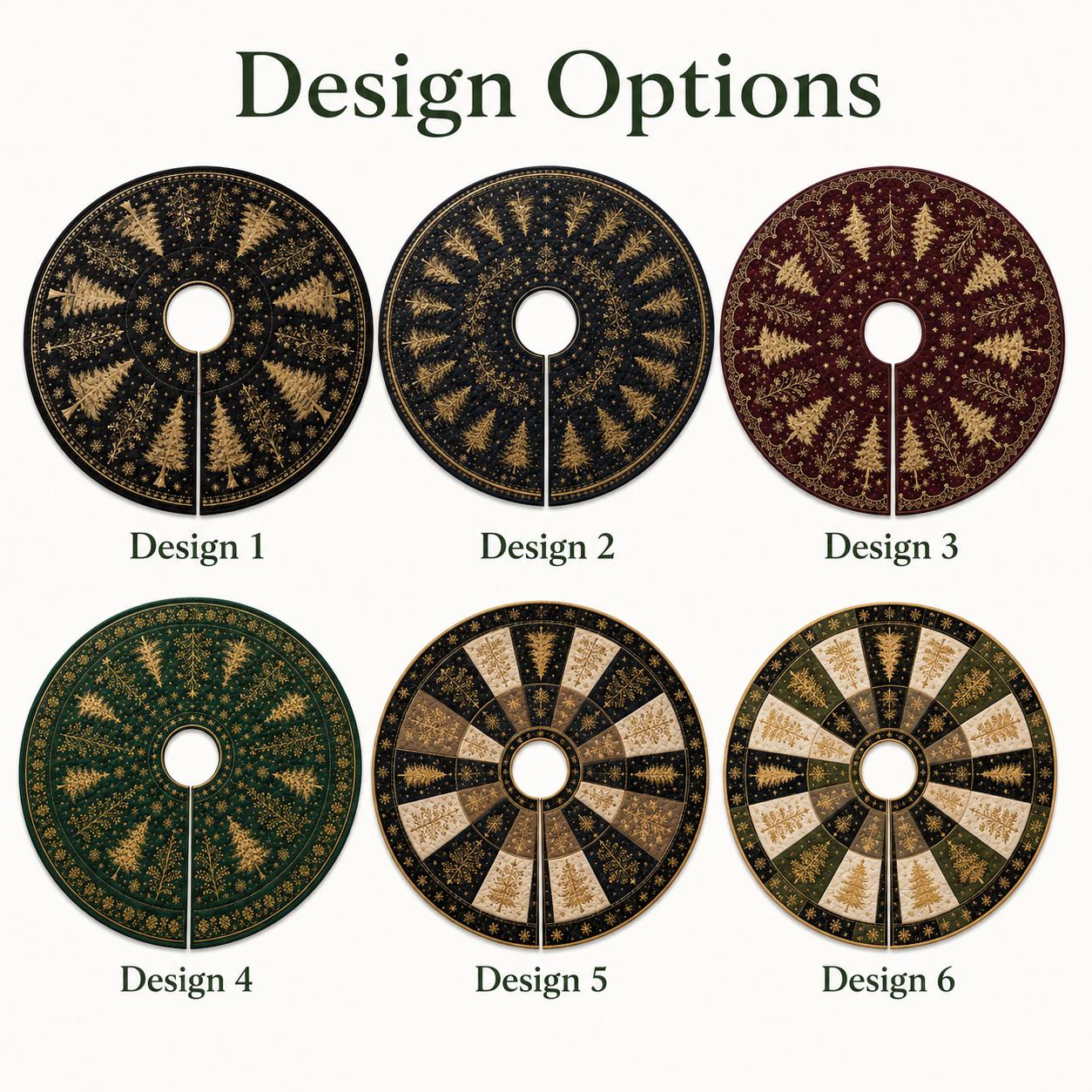 Quilted Style Christmas Tree Skirt with Gold Snowflake – Elegant Winter Forest Decor for Holiday - photo 5