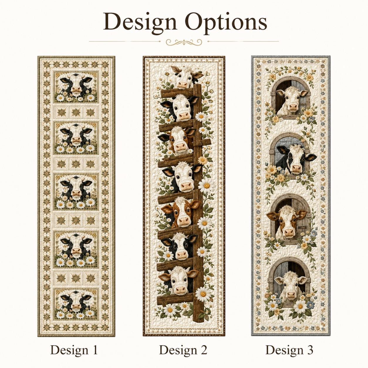 Farmhouse Cow Print Quilted Style Table Runner with Quilted Style Daisy Floral Decor for Whimsical Cow Quilt Decor - photo 5